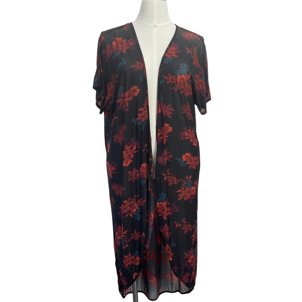 Torrid Floral Print Mesh Kimono Women's Size Medium Large 00/0 Black Red